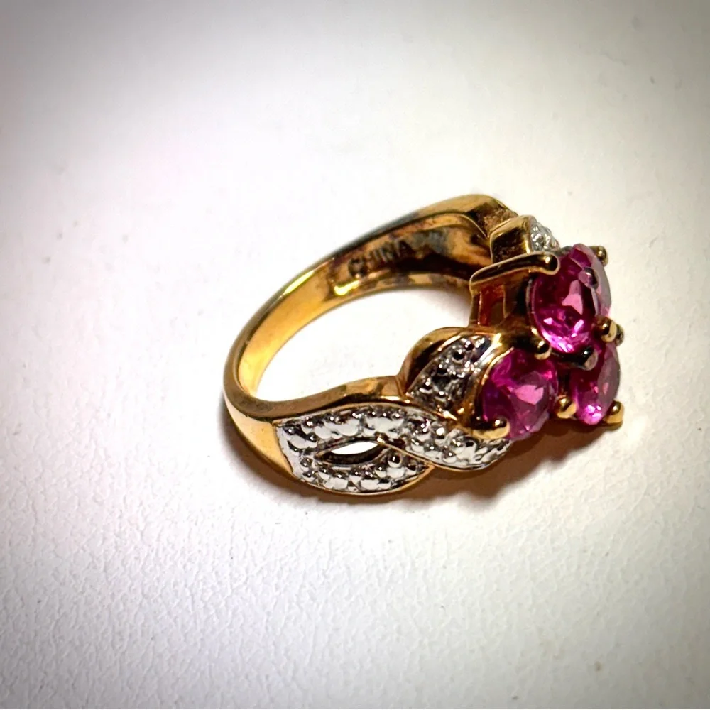 Estate Ring Gold and Sterling Silver pink tourmaline Art Deco ring size 5